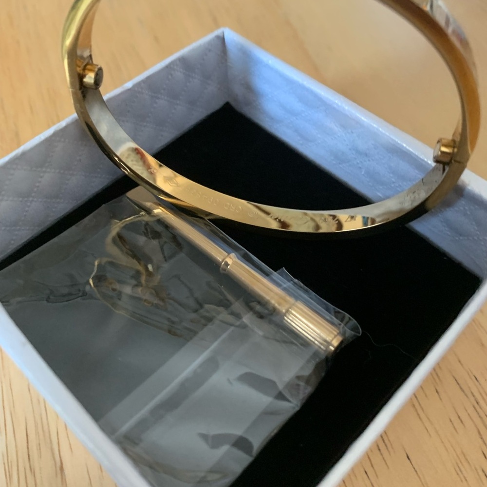 Gold Hinged Bangle Bracelet with Screwdriver Tool